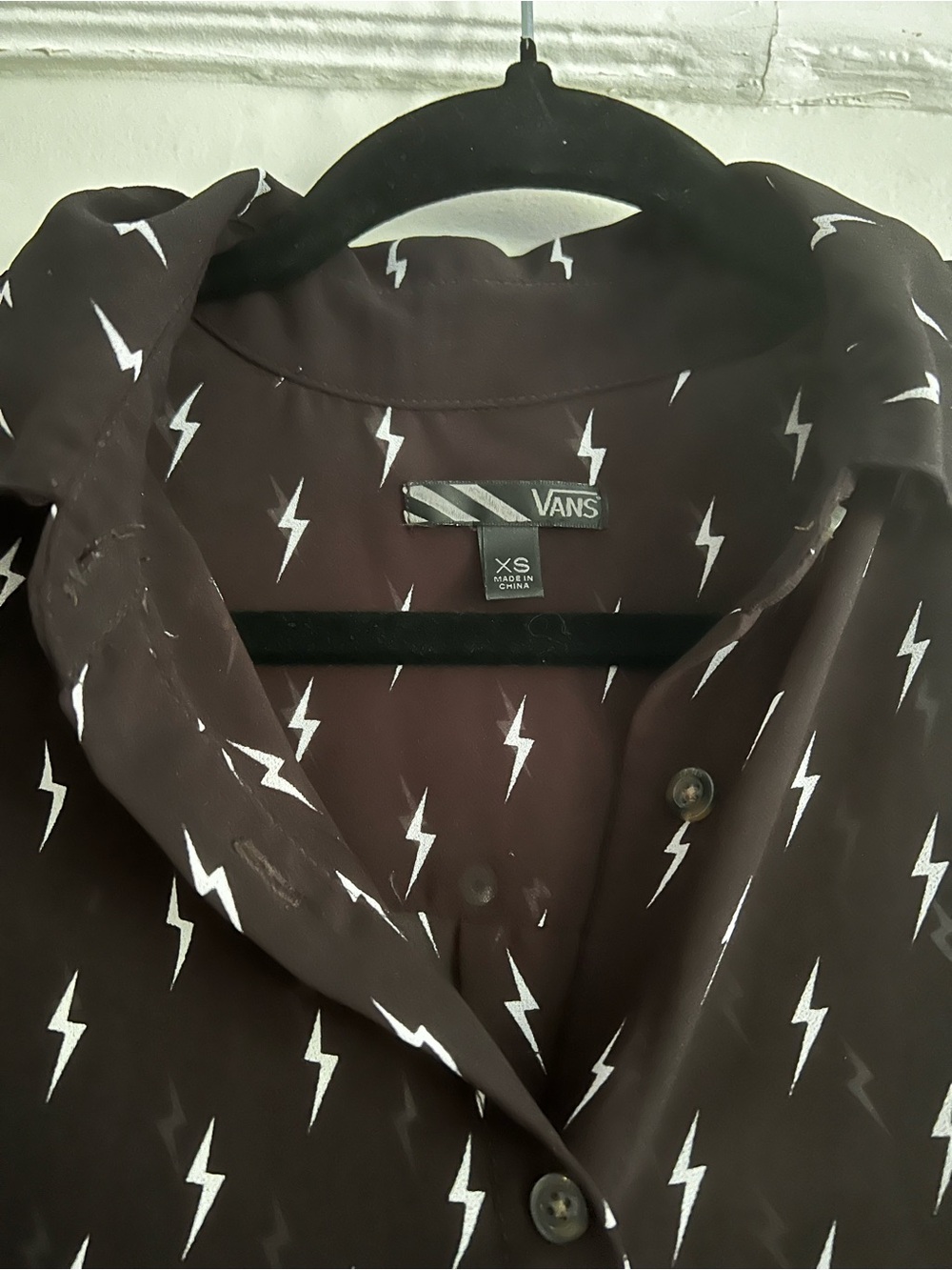 VANS Women's Black Lightning-Print Button-Up Sheer Shirt
